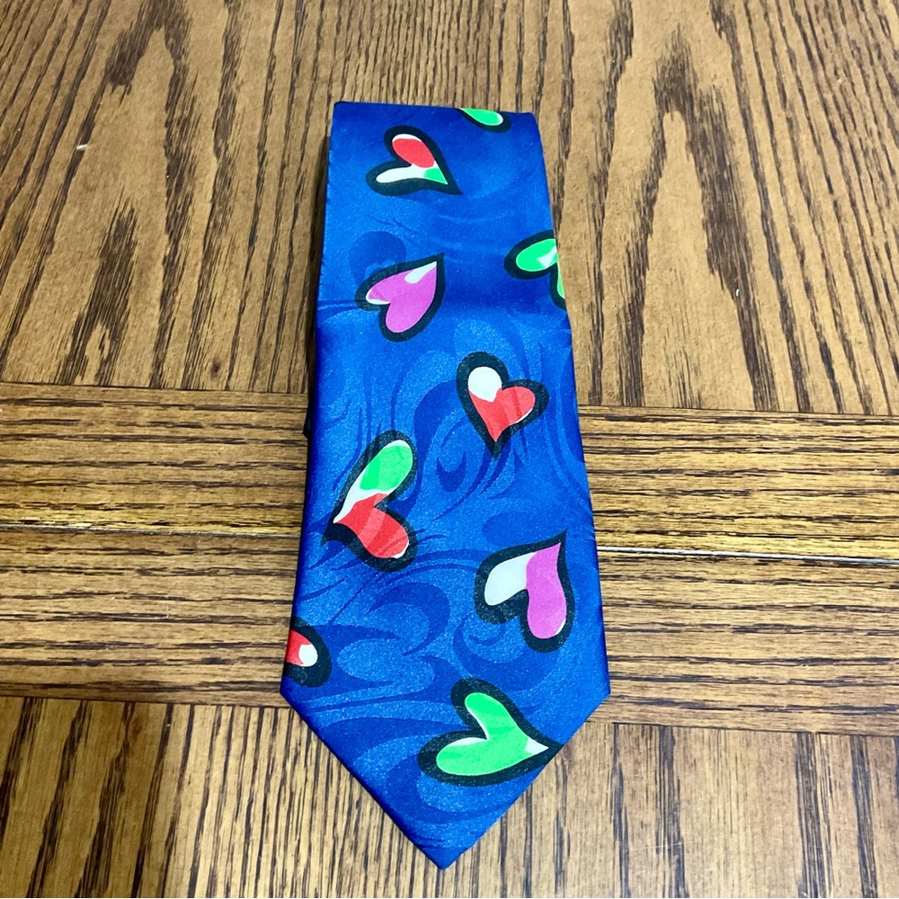 Multicolored Heart ♥️ Patterned Blue Tie Valentine’s Day